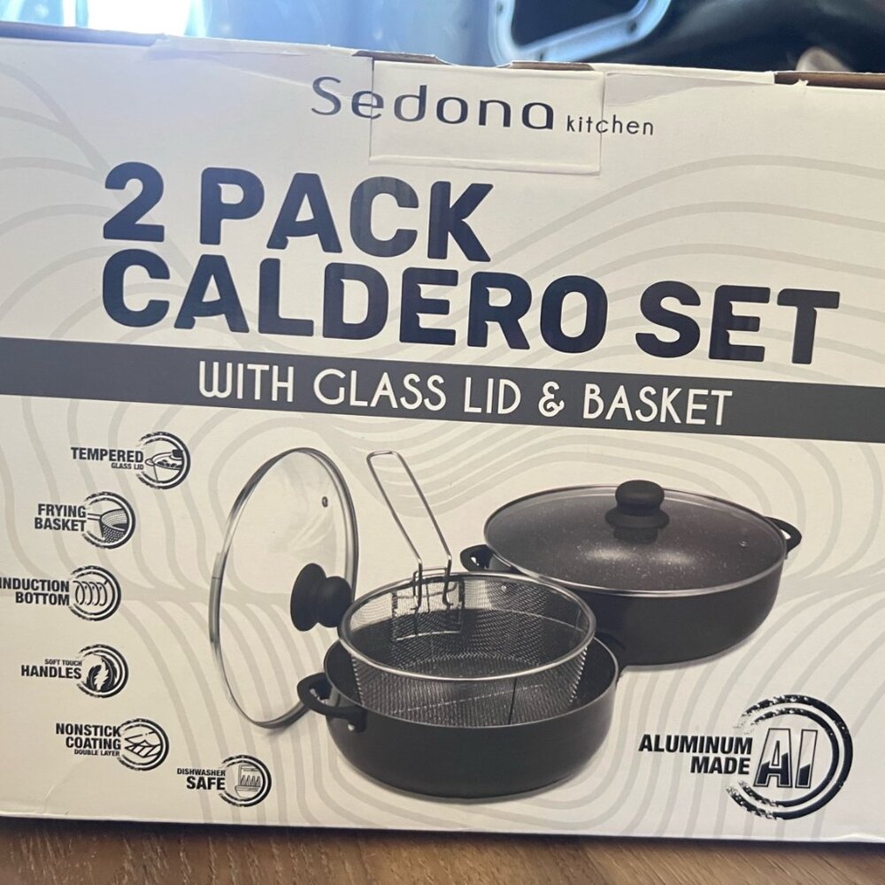 Sedona Kitchen 2-Pack Caldero Set with Glass Lid & Frying Basket